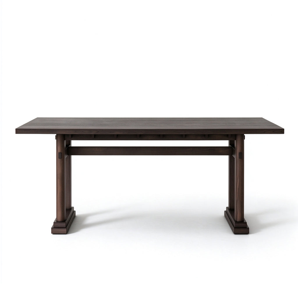 Distressed Wood Dining Table, Rustic Solid Wood Veneer Kitchen and Writing Desk