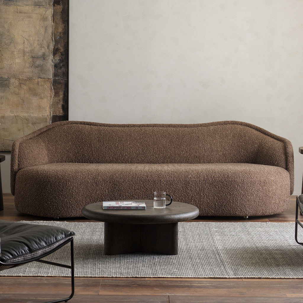 Pia Curved Sofa with Textured Upholstery — Warm Brown