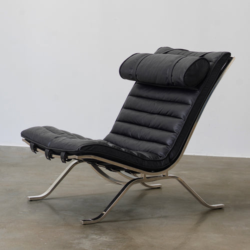 Ali Channel-Padded Lounge Chair with Bolster Headrest — Black