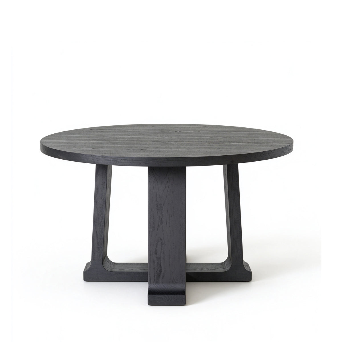 Front view of black solid wood dining table with solid timber legs