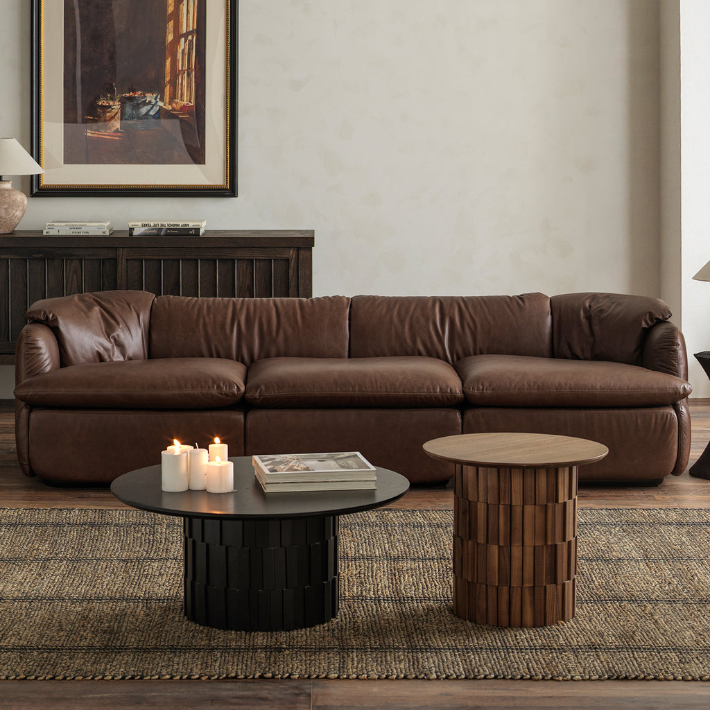 1032 Rounded Sofa with Gathered Back Cushions — Deep Brown
