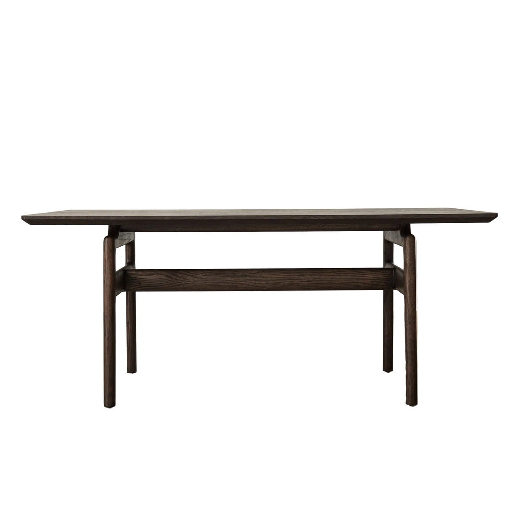 Vintage Wood Dining Table with Distressed Finish and Trestle Stretcher Base