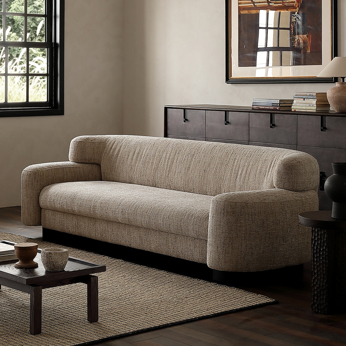 1050 Textured Sofa with Rounded Arms — Warm Beige