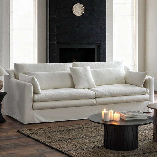 1019 Classic Skirted Sofa with Layered Cushions — Ivory