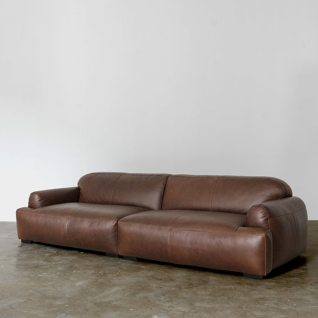 Contemporary Low-Profile Sofa with Rounded Arms — Brown