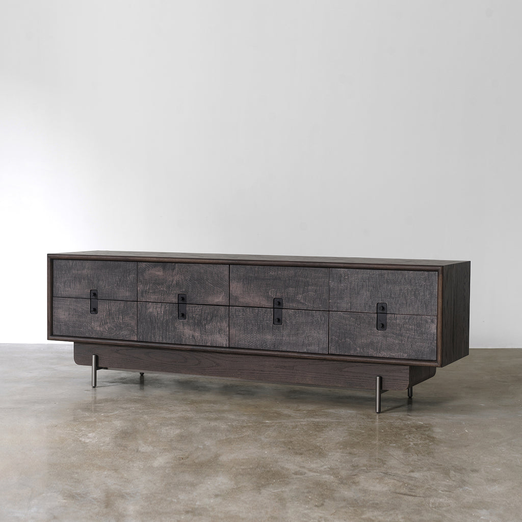 Guixie Low Media Cabinet with Drawer Storage — Dark Wood Tone