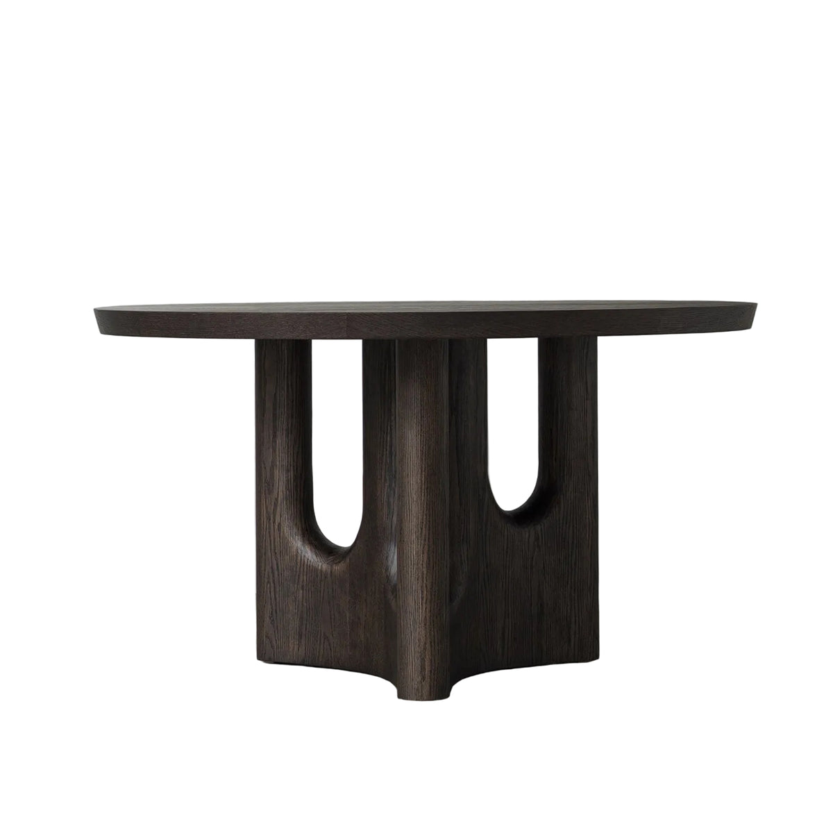 Vintage Distressed Round Dining Table with Sculptural Cutout Pedestal Base