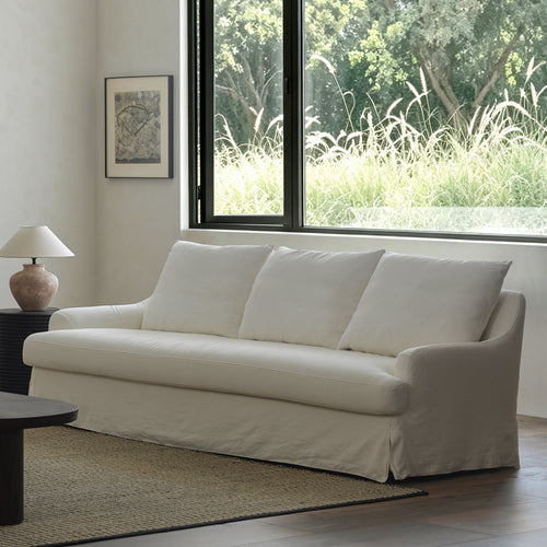 1057 Relaxed Skirted Sofa with Sloping Arms — Ivory