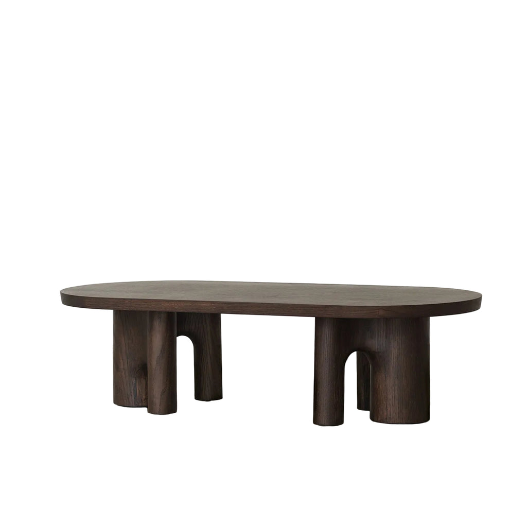 Vintage Distressed Wood Coffee Table - Rectangular Low Table with Solid Timber Legs