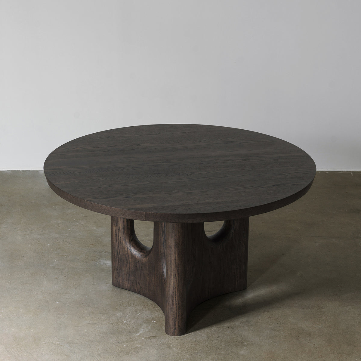 Vintage Distressed Round Dining Table with Sculptural Cutout Pedestal Base