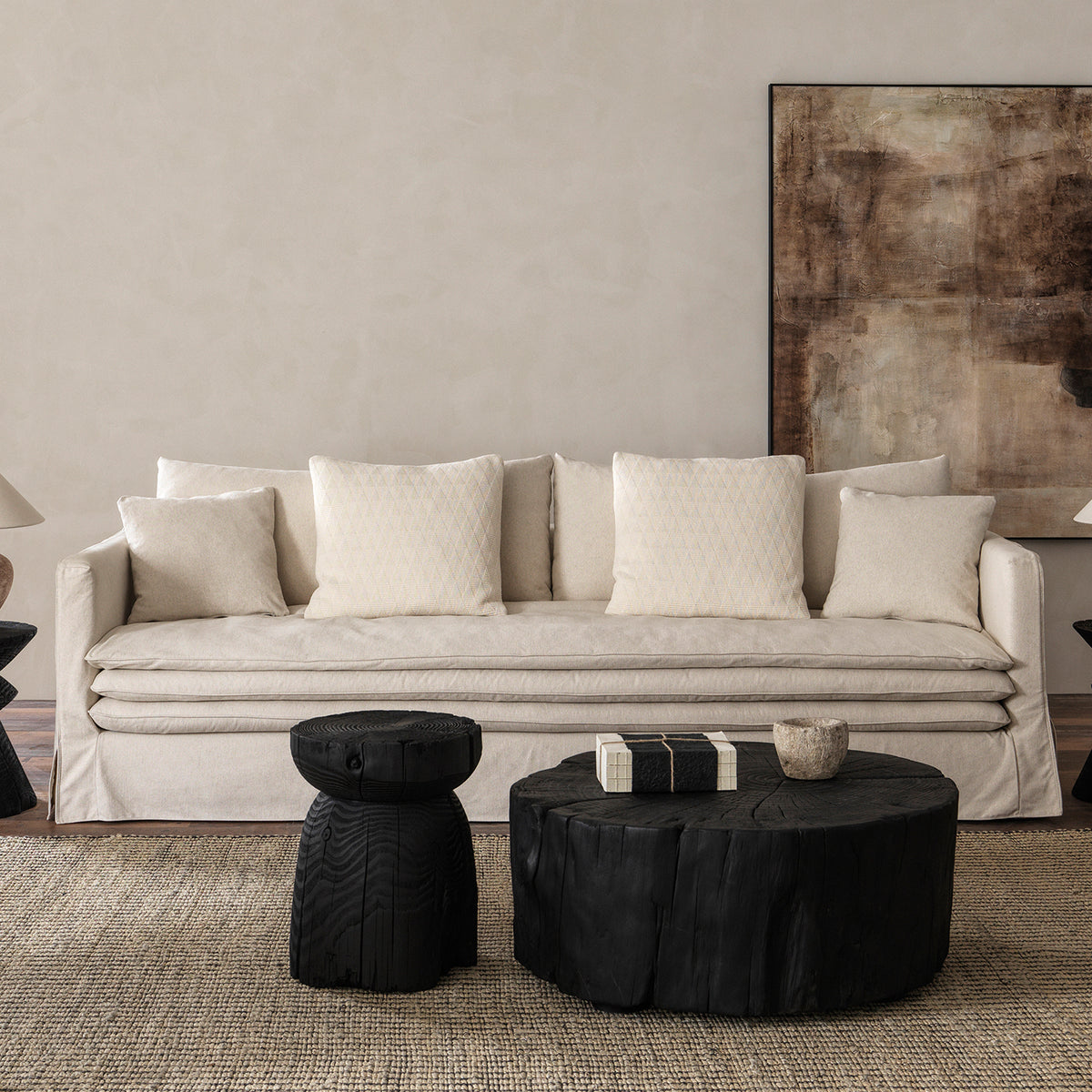 Cotton-Linen Sofa with Fully Removable Washable Covers & Down-Filled Seat Cushions