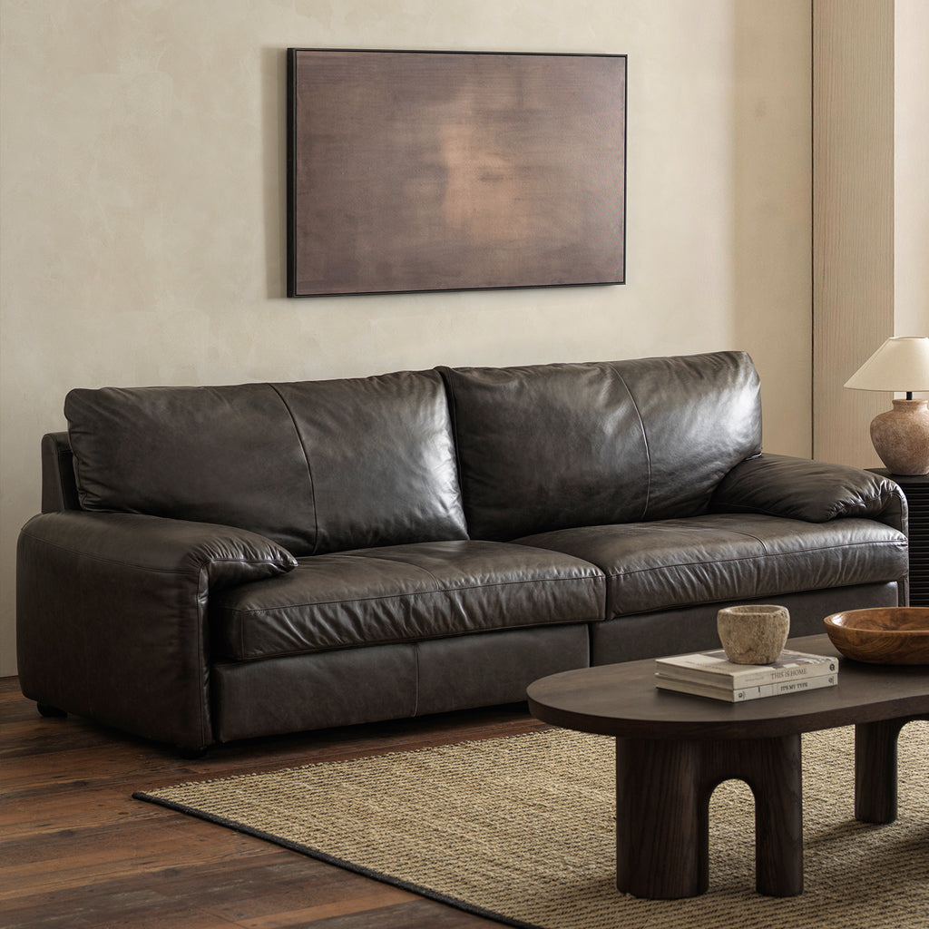 Low-Profile Sofa with Padded Arms — Charcoal Black