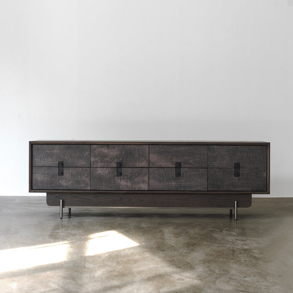 Guixie Low Media Cabinet with Drawer Storage — Dark Wood Tone