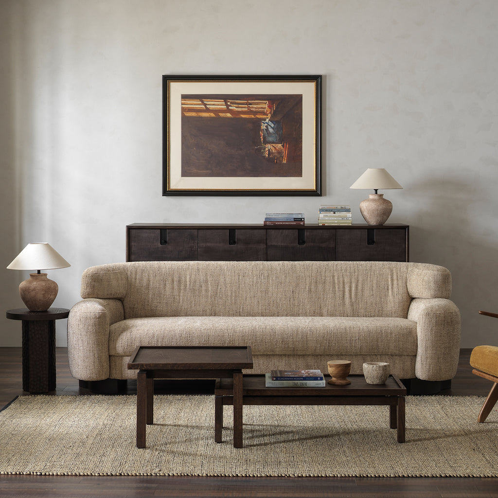 1050 Textured Sofa with Rounded Arms — Warm Beige