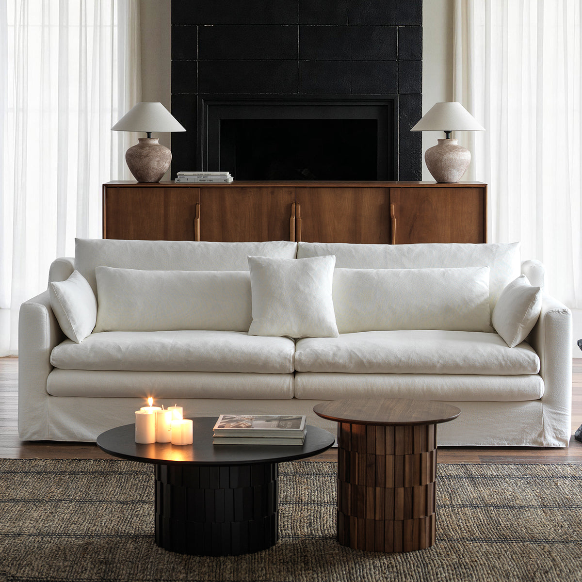 1019 Classic Skirted Sofa with Layered Cushions — Ivory