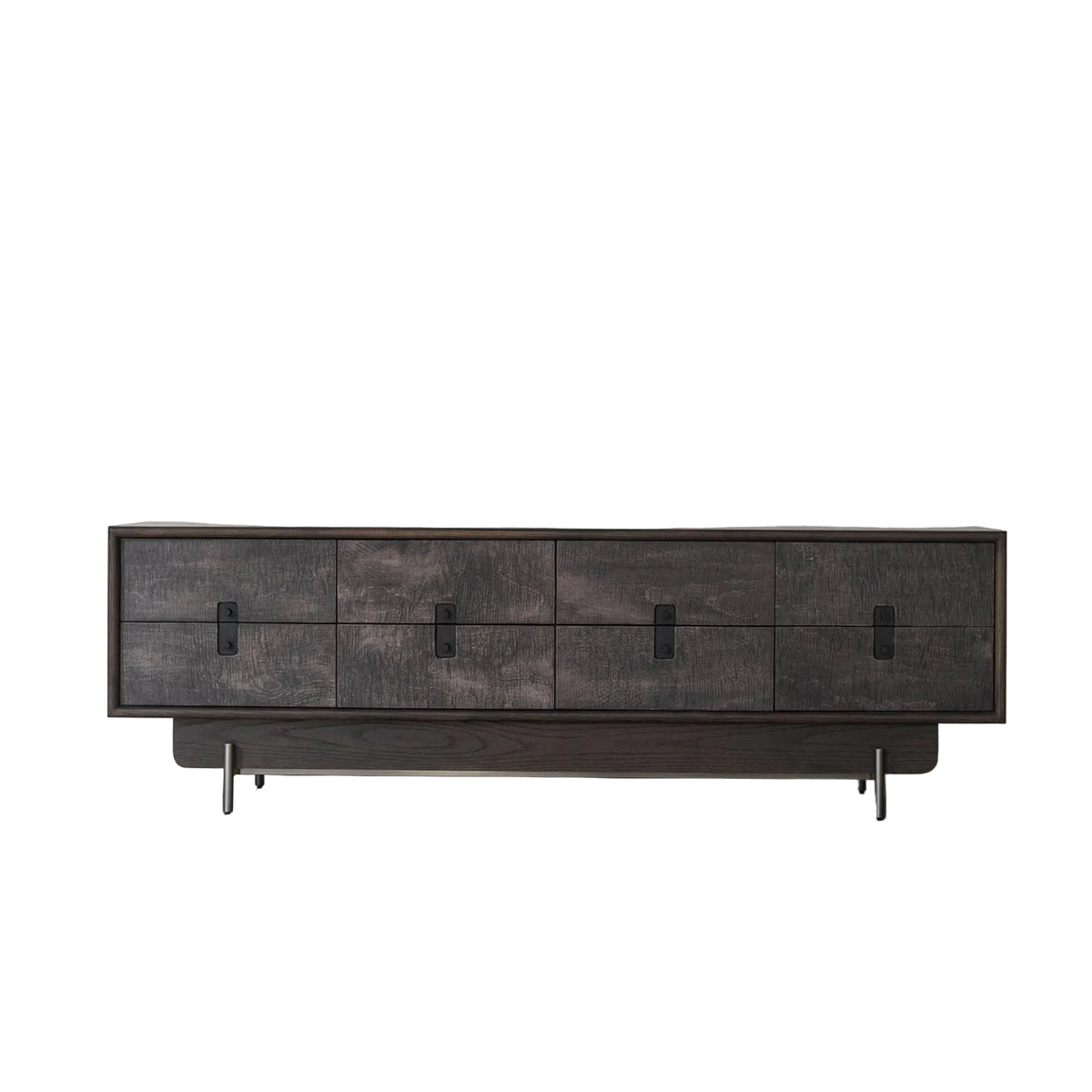 Guixie Low Media Cabinet with Drawer Storage — Dark Wood Tone