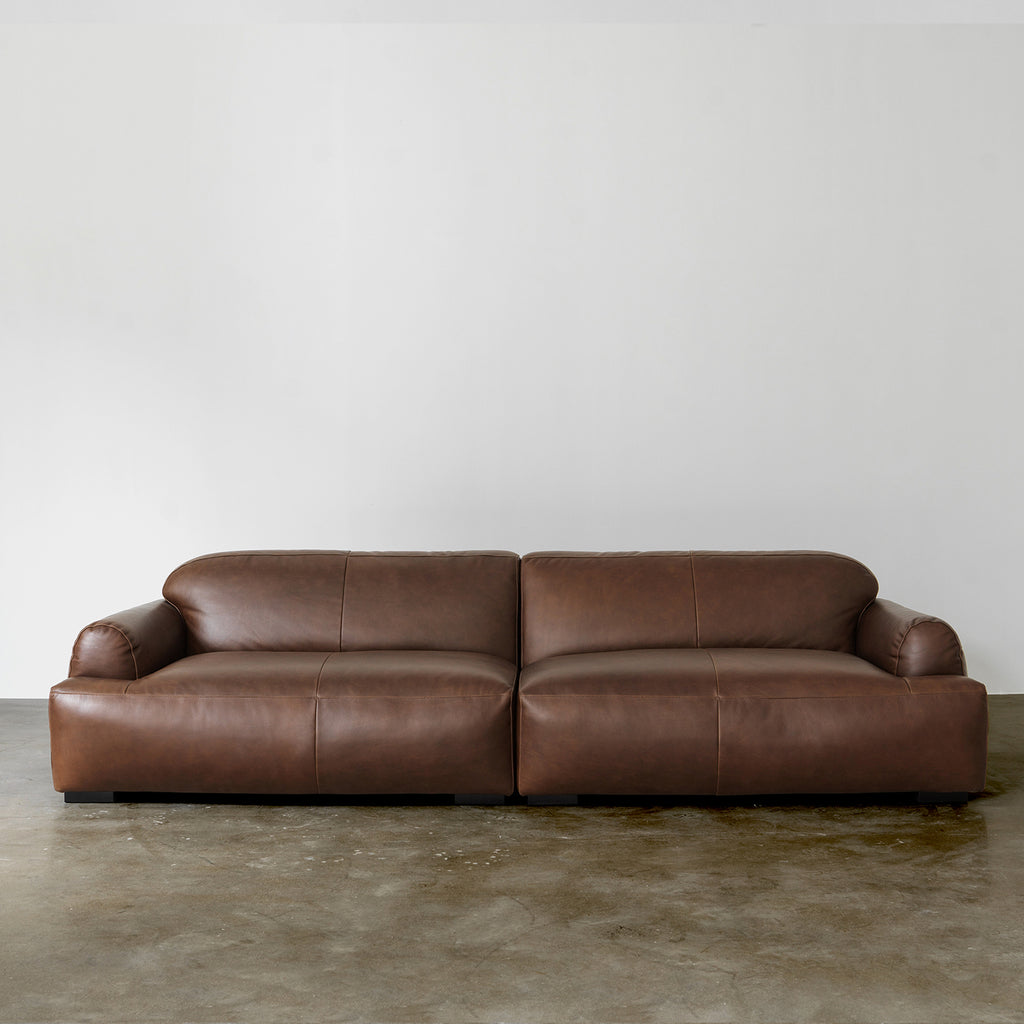 Contemporary Low-Profile Sofa with Rounded Arms — Brown
