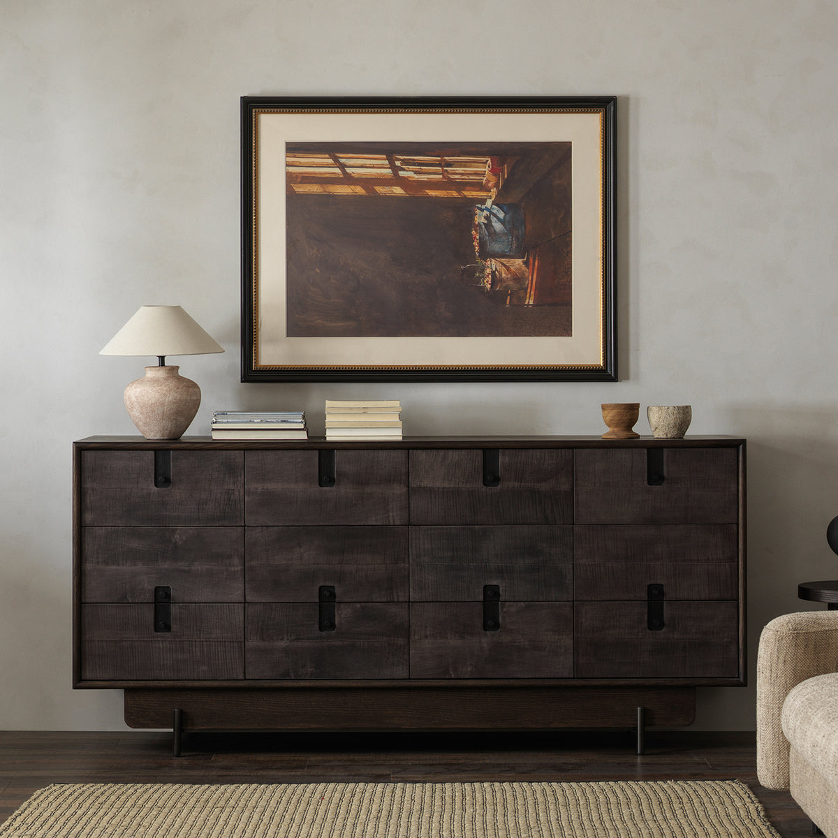 12-drawer shadow maple veneer sideboard front view