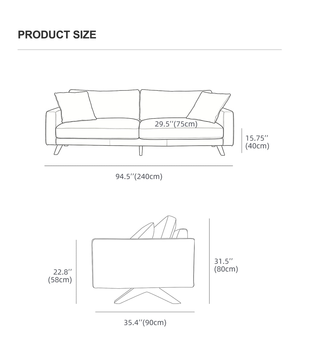 Mid-Century Genuine Leather Sofa with Angled Wood Legs — Warm Brown