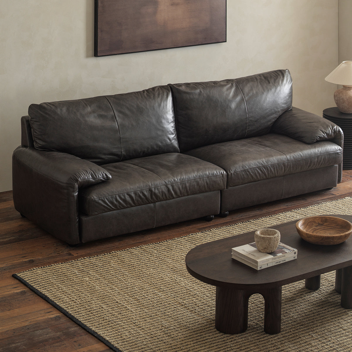 Low-Profile Sofa with Padded Arms — Charcoal Black