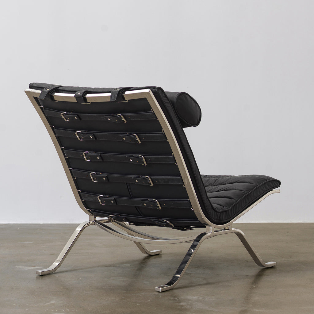 Ali Channel-Padded Lounge Chair with Bolster Headrest — Black
