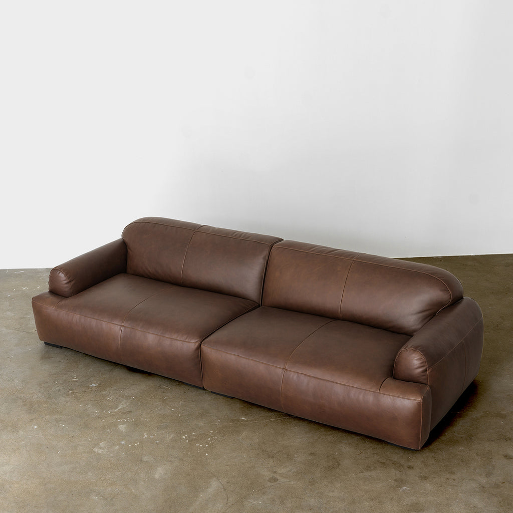 Contemporary Low-Profile Sofa with Rounded Arms — Brown