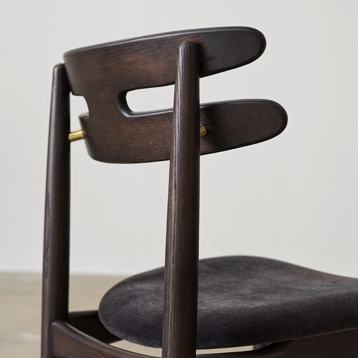 Vintage Ash Wood Dining Chair with Upholstered Fabric Seat and Curved Double-Slat Backrest