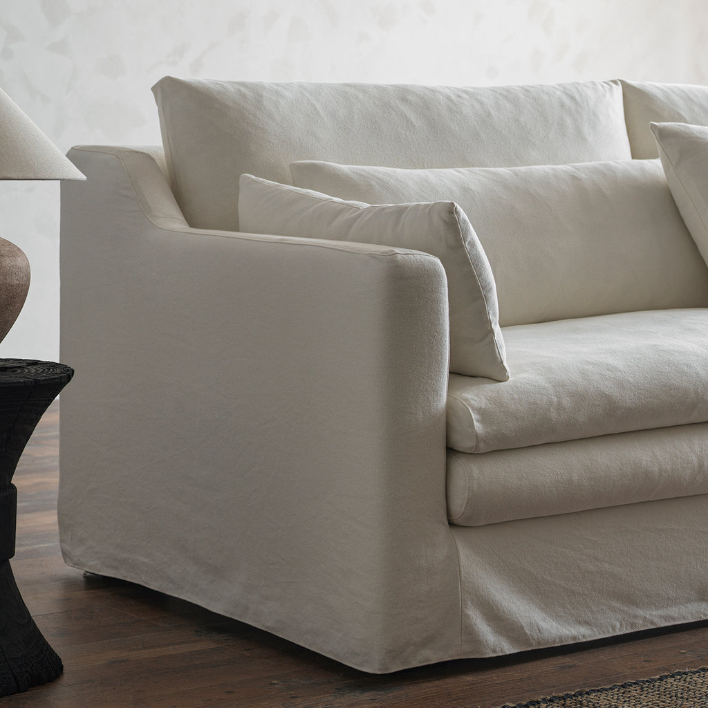1019 Classic Skirted Sofa with Layered Cushions — Ivory