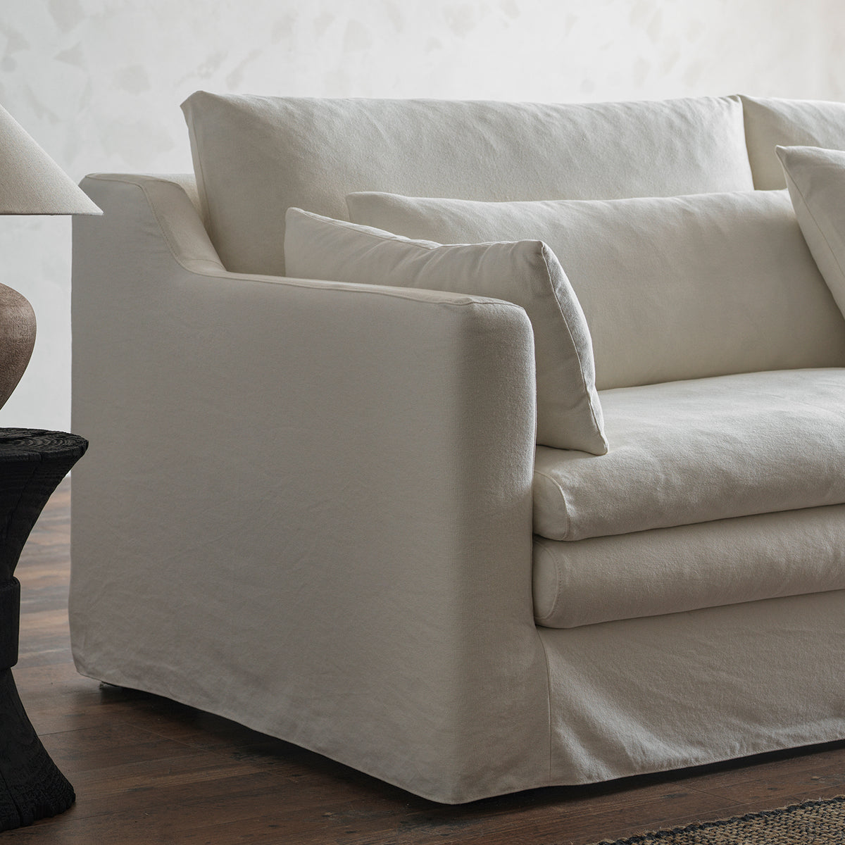 1019 Classic Skirted Sofa with Layered Cushions — Ivory