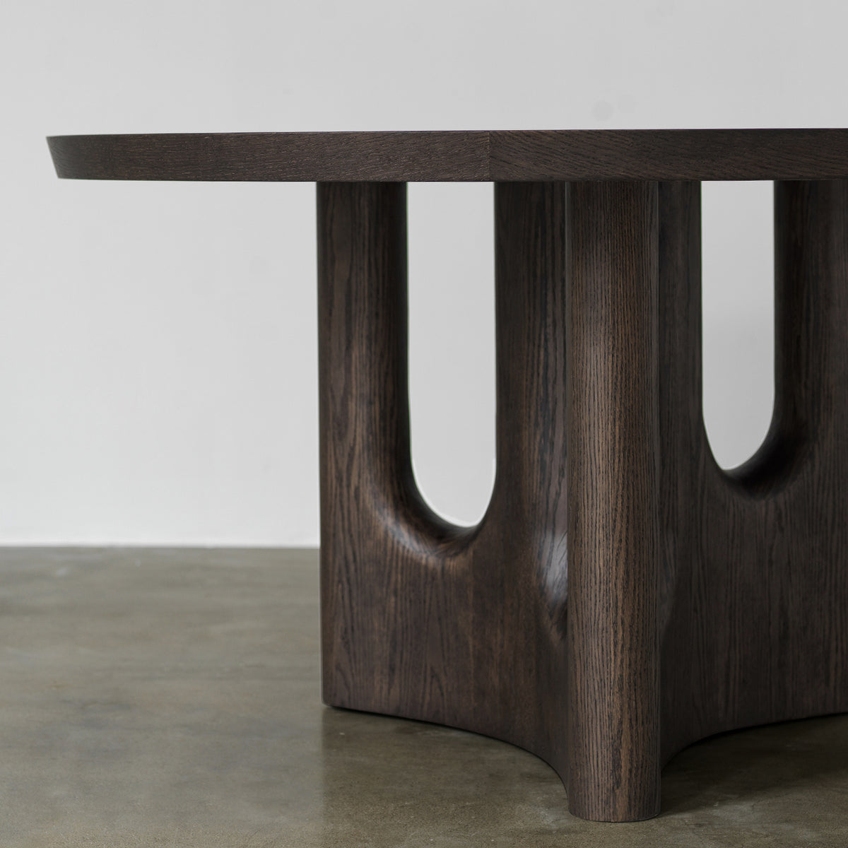 Vintage Distressed Round Dining Table with Sculptural Cutout Pedestal Base