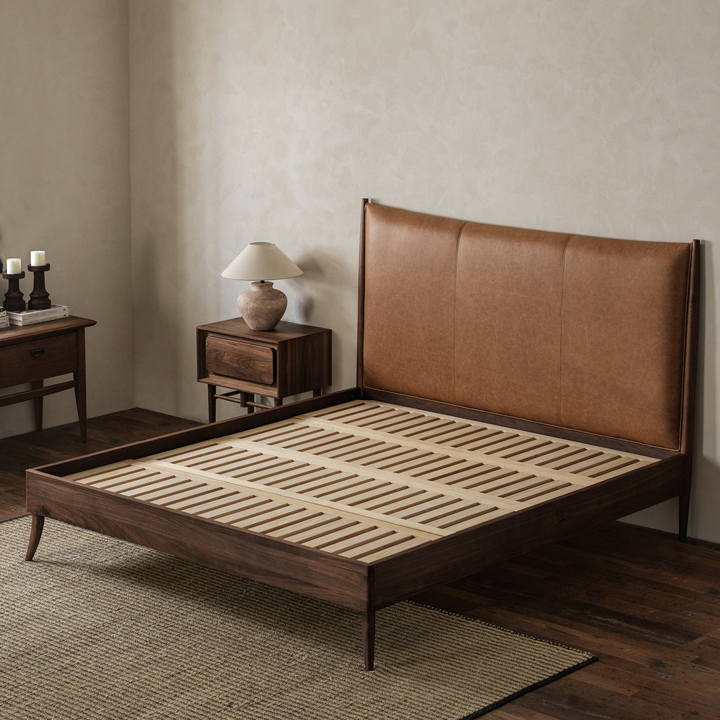 Solid American black walnut platform bed frame