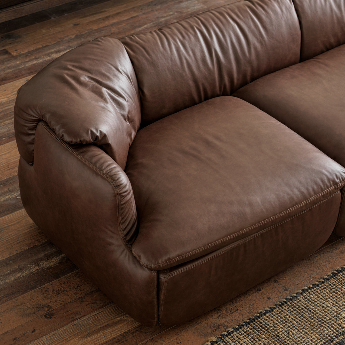 1032 Rounded Sofa with Gathered Back Cushions — Deep Brown