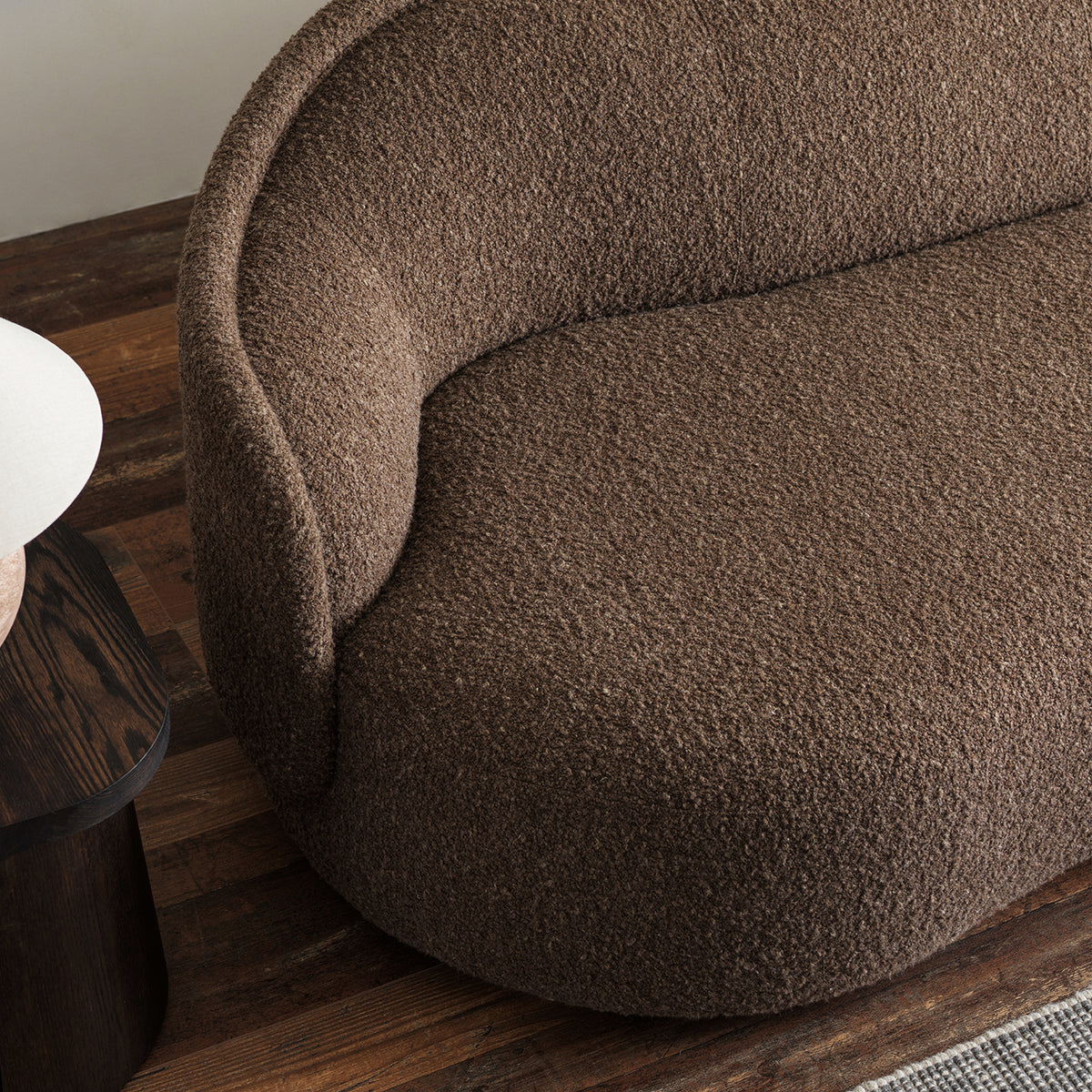 Pia Curved Sofa with Textured Upholstery — Warm Brown