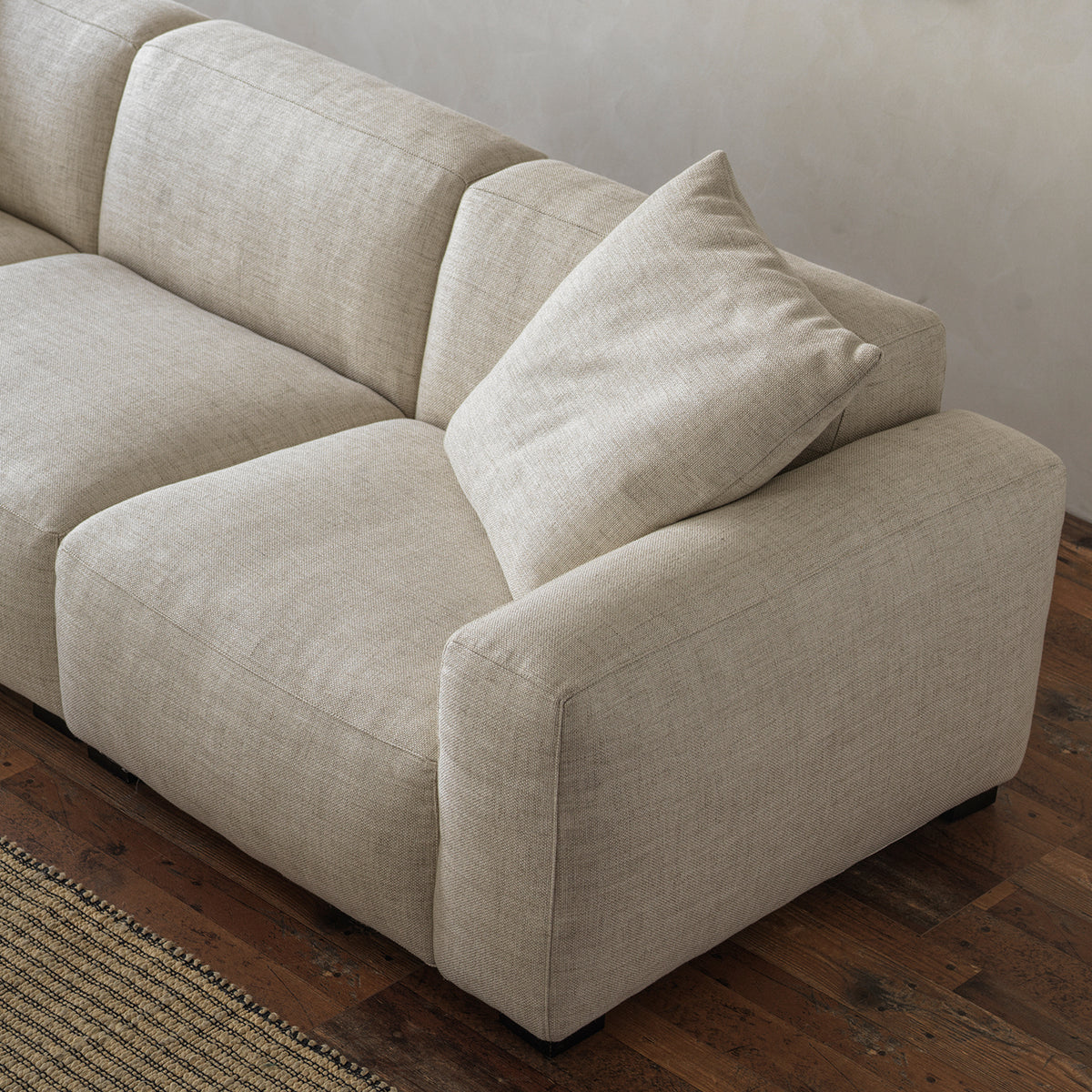 Cotton-linen cream sofa with down and foam cushions