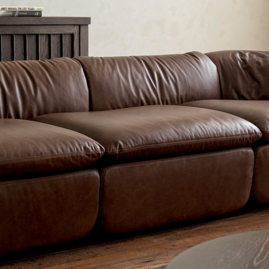1032 Rounded Sofa with Gathered Back Cushions — Deep Brown