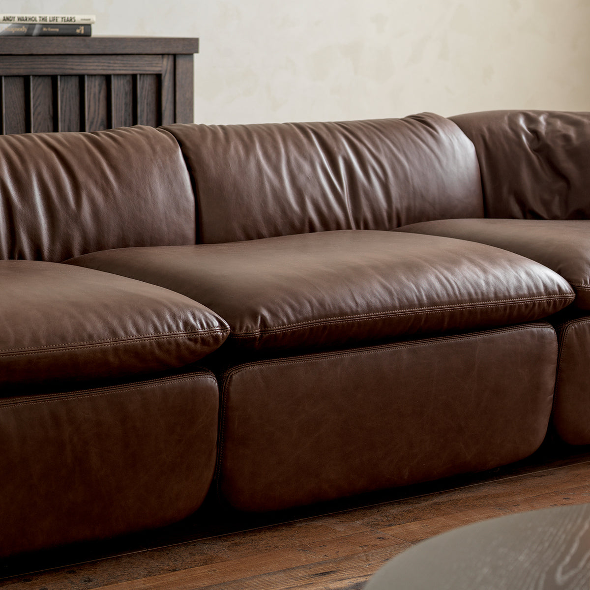 1032 Rounded Sofa with Gathered Back Cushions — Deep Brown