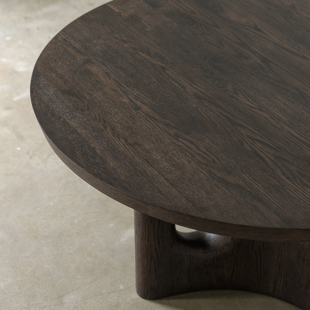Vintage Distressed Round Dining Table with Sculptural Cutout Pedestal Base