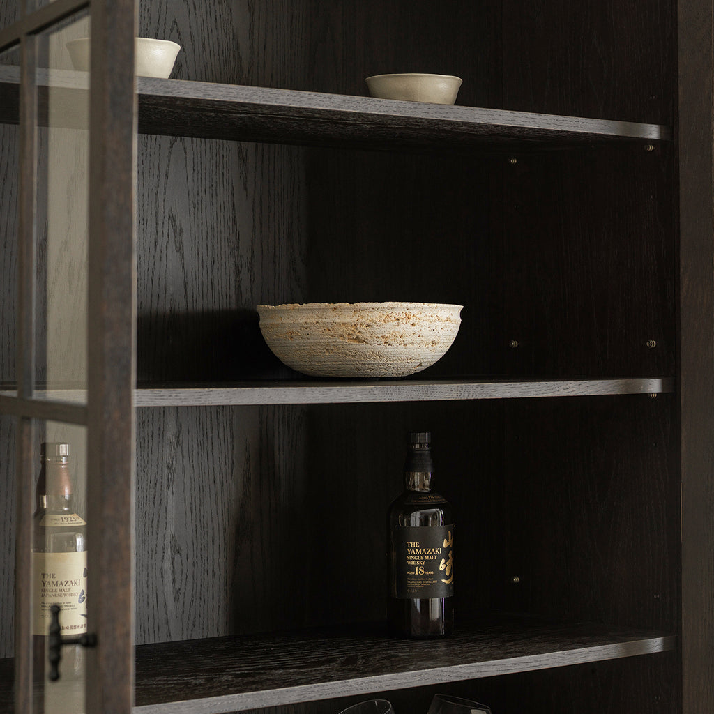 Suge Vintage Glass-Door Cabinet | Solid Red Oak Frame | Kaiwuli