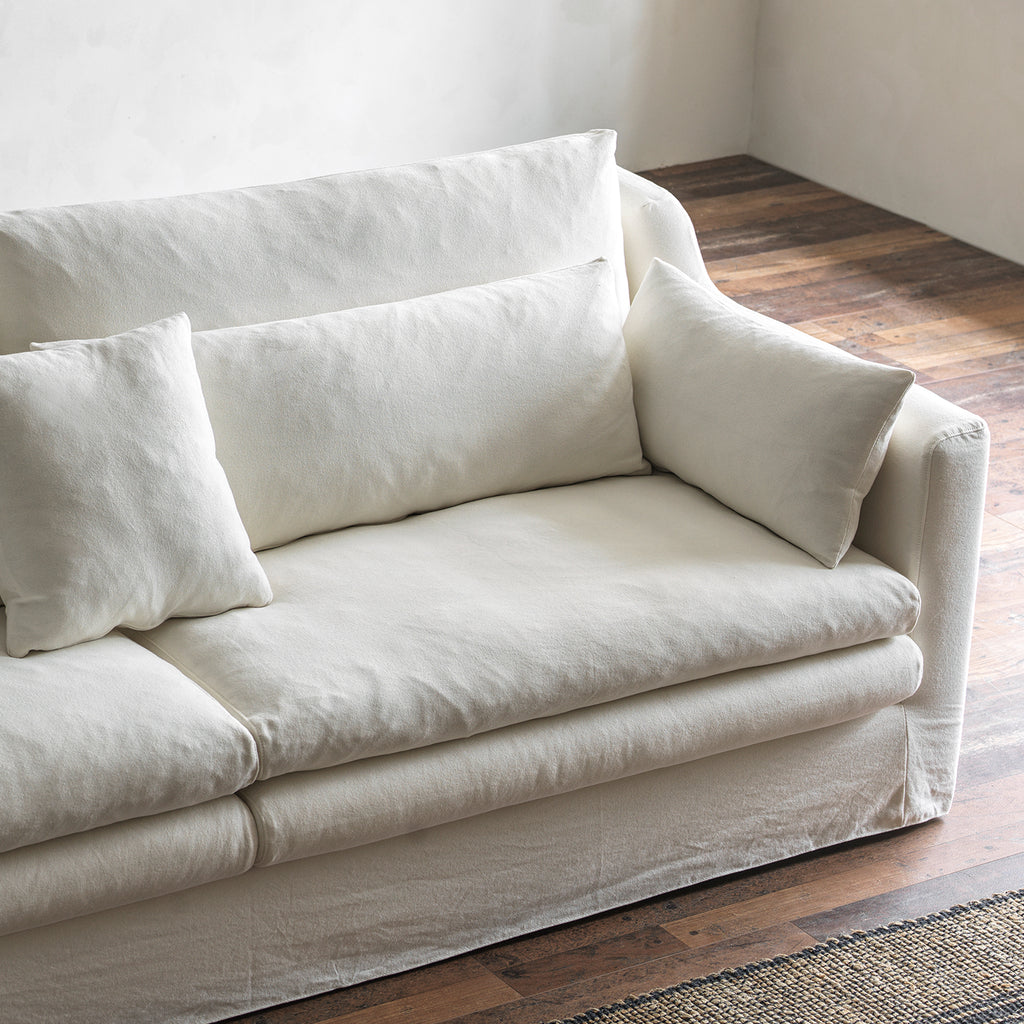 1019 Classic Skirted Sofa with Layered Cushions — Ivory