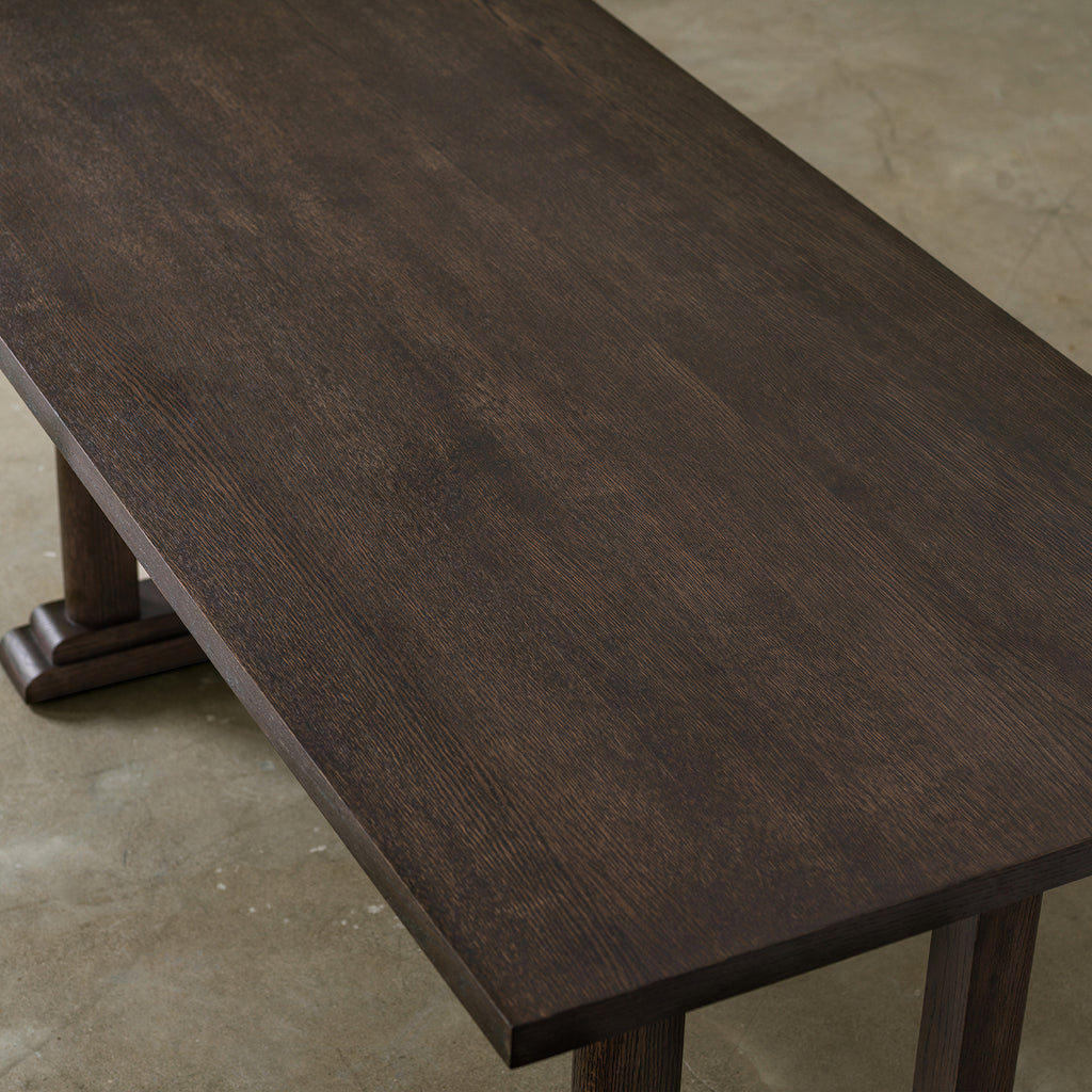 Sturdy multi-layer wood base of rustic dining table detail view