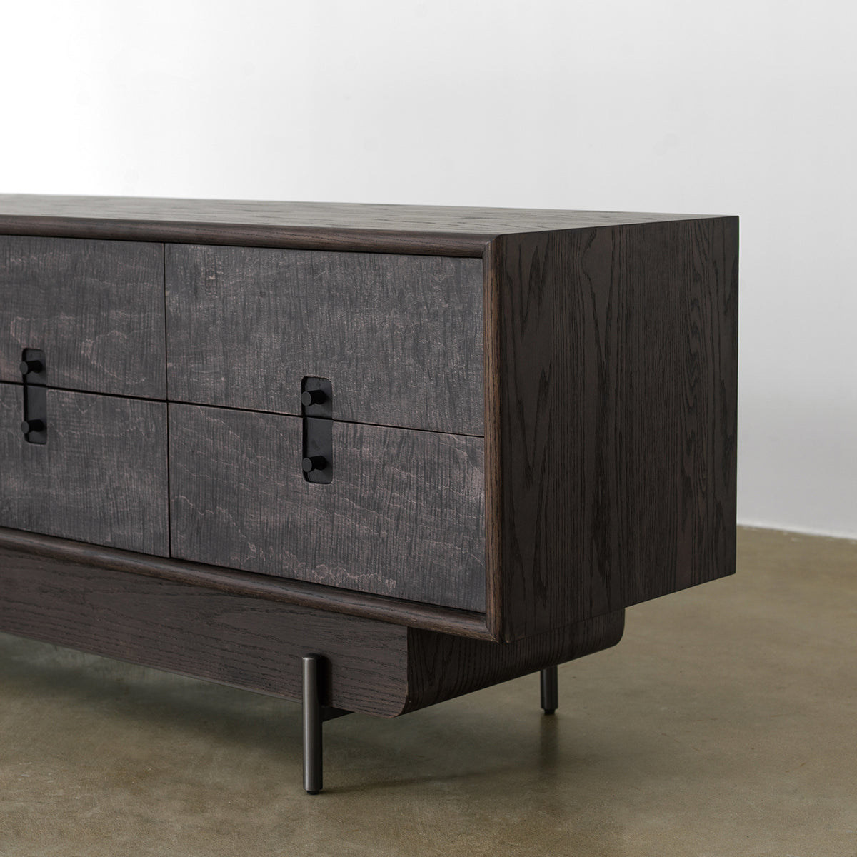Guixie Low Media Cabinet with Drawer Storage — Dark Wood Tone