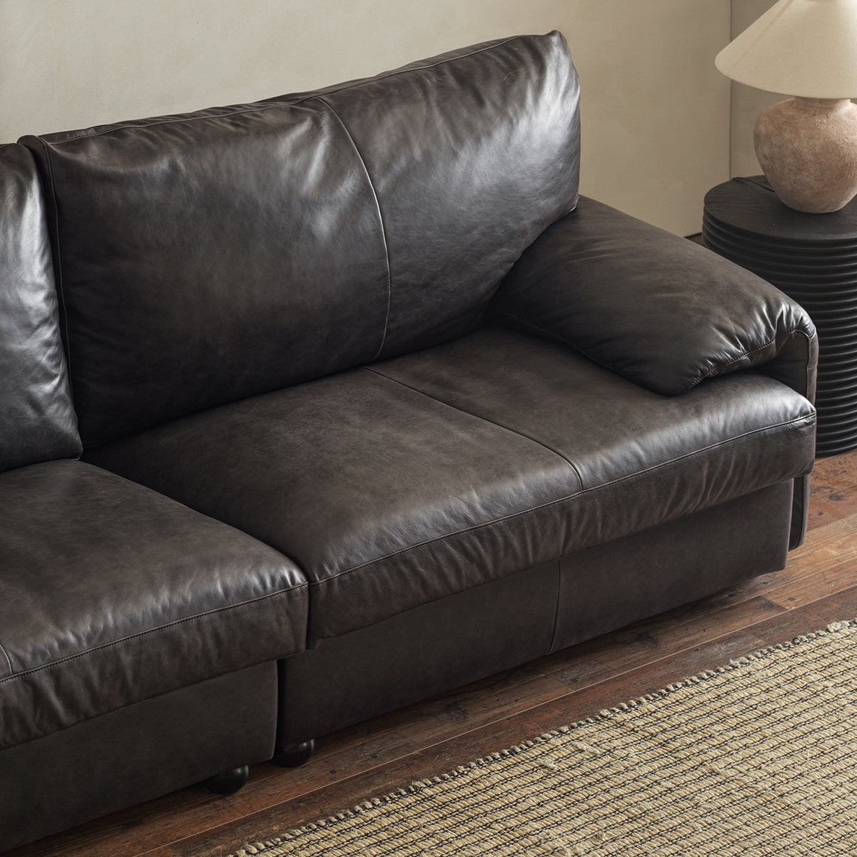 Low-Profile Sofa with Padded Arms — Charcoal Black