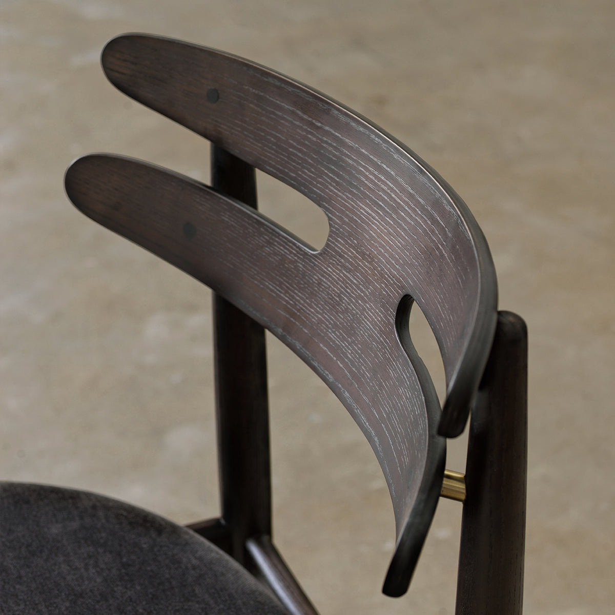 Vintage Ash Wood Dining Chair with Upholstered Fabric Seat and Curved Double-Slat Backrest
