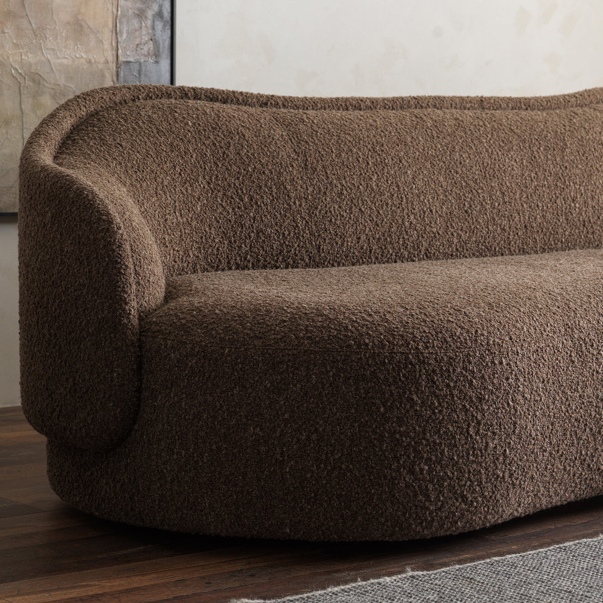 Pia Curved Sofa with Textured Upholstery — Warm Brown