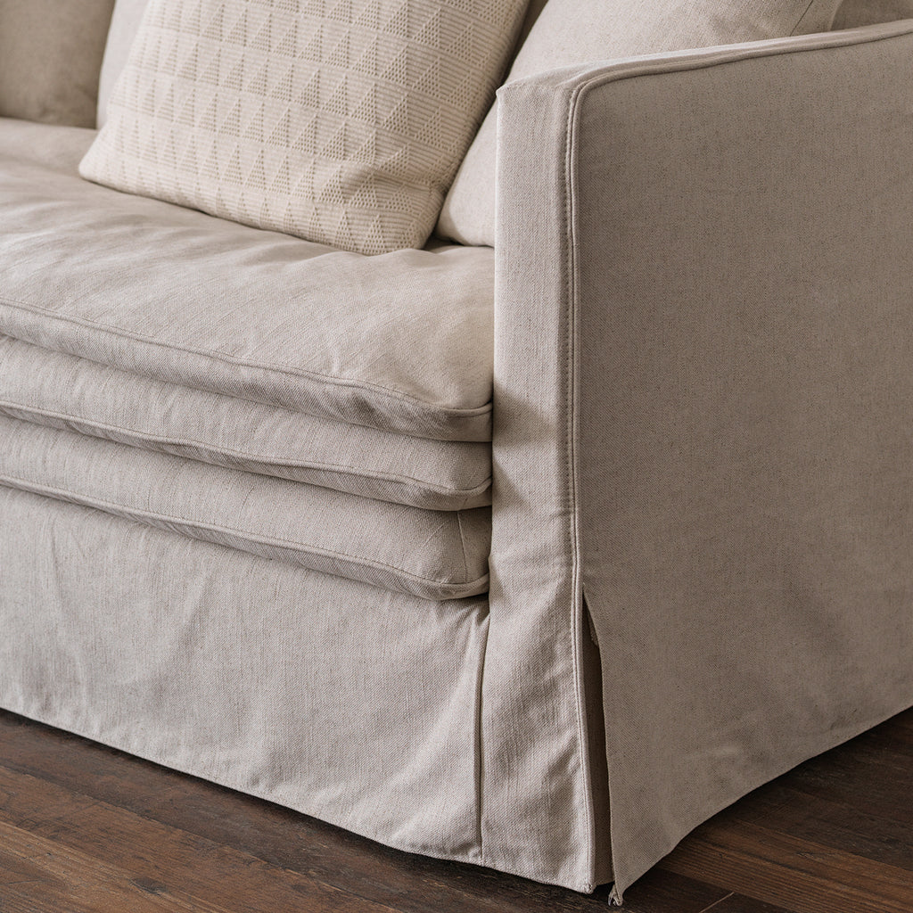 Cotton-Linen Sofa with Fully Removable Washable Covers & Down-Filled Seat Cushions