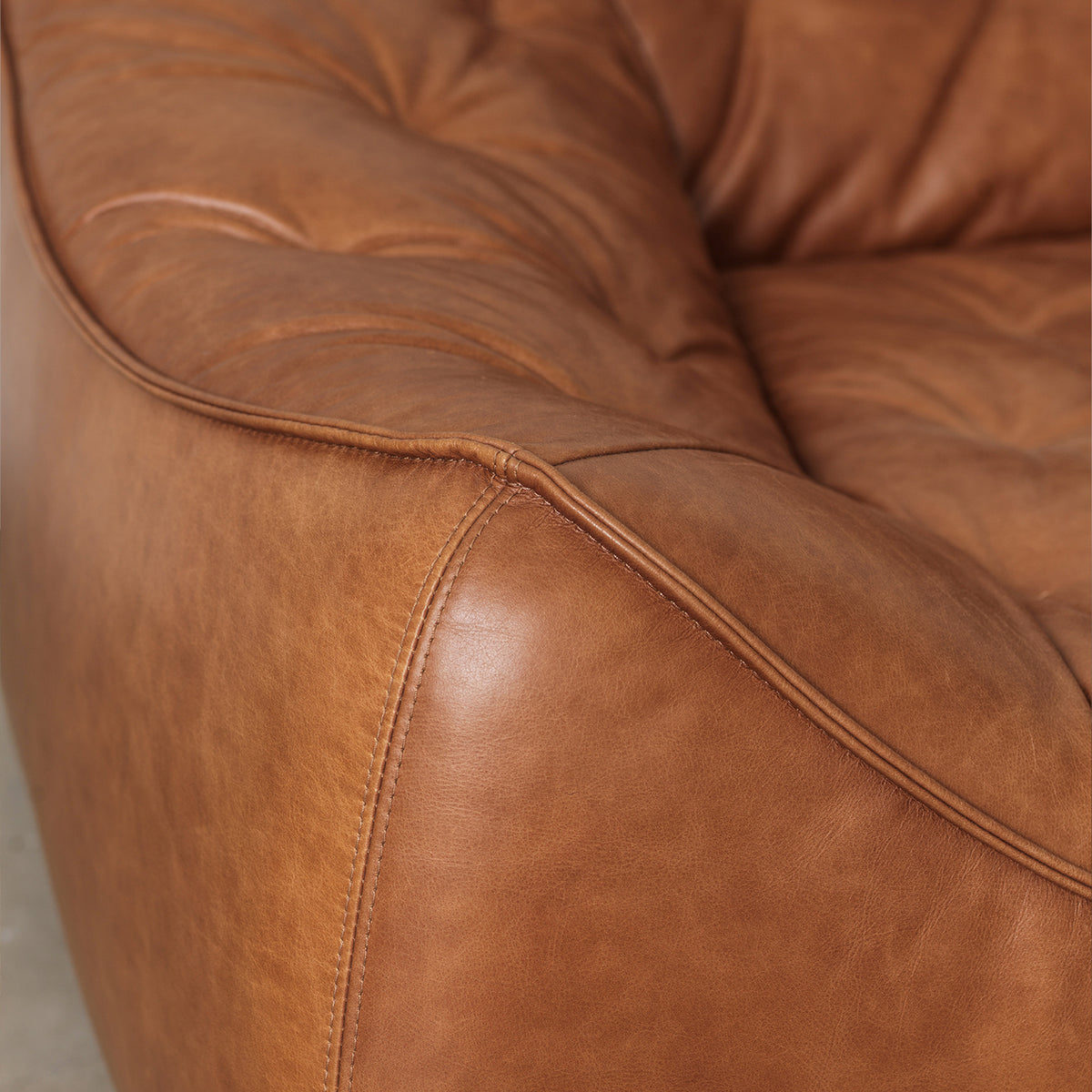 Low-Profile Sofa with Deep-Tufted Back — Cognac Brown