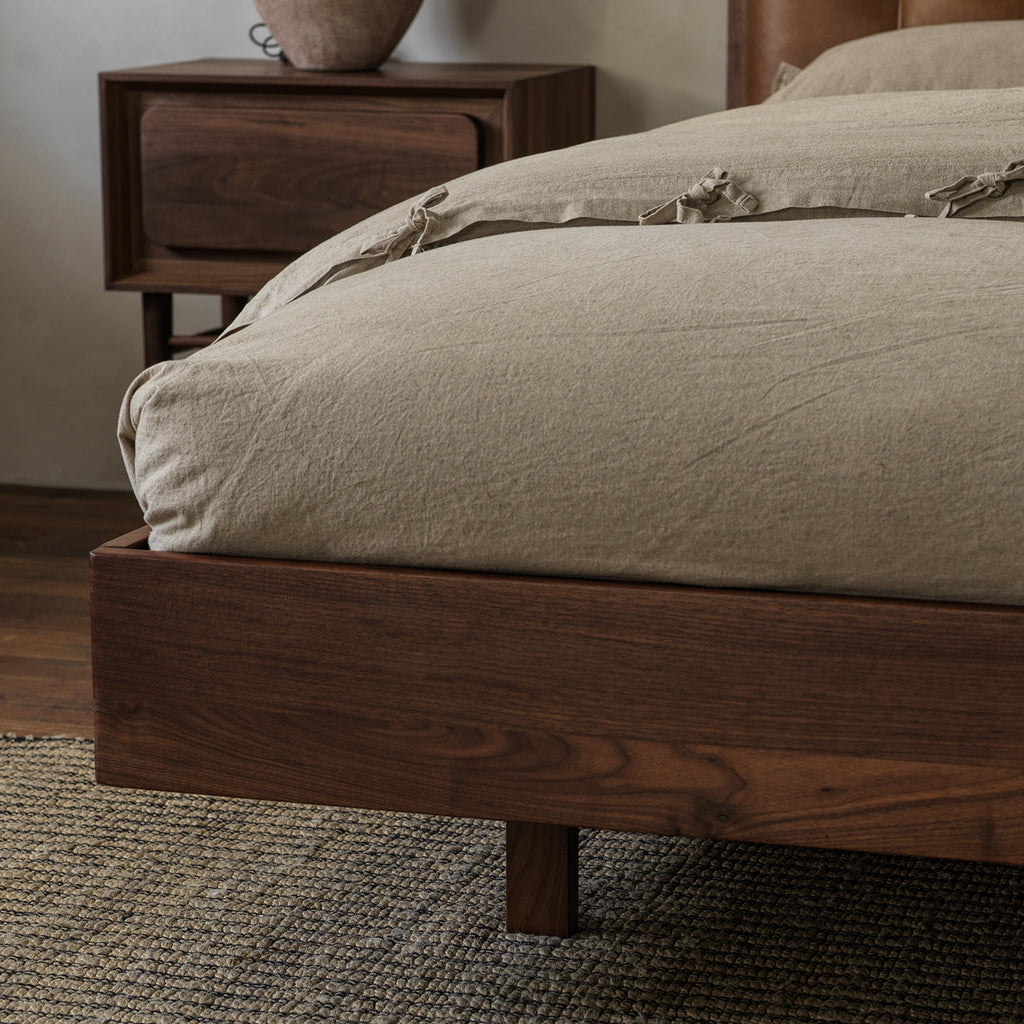 Solid American black walnut bed frame and side rail detail