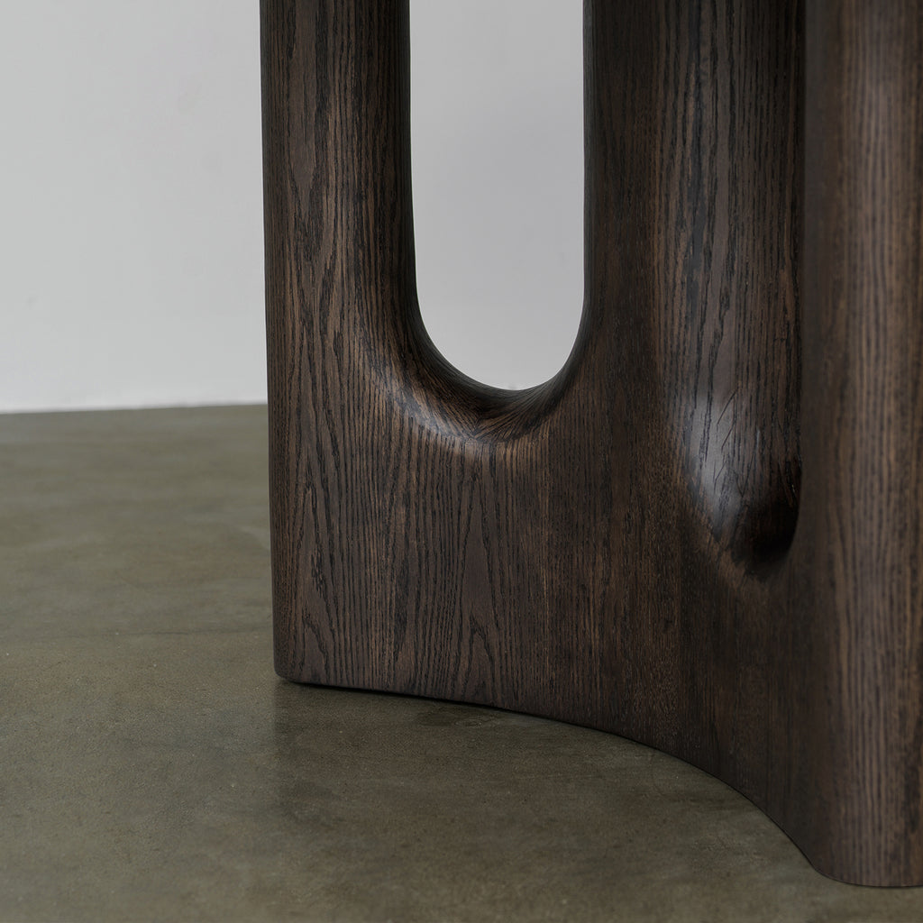 Vintage Distressed Round Dining Table with Sculptural Cutout Pedestal Base