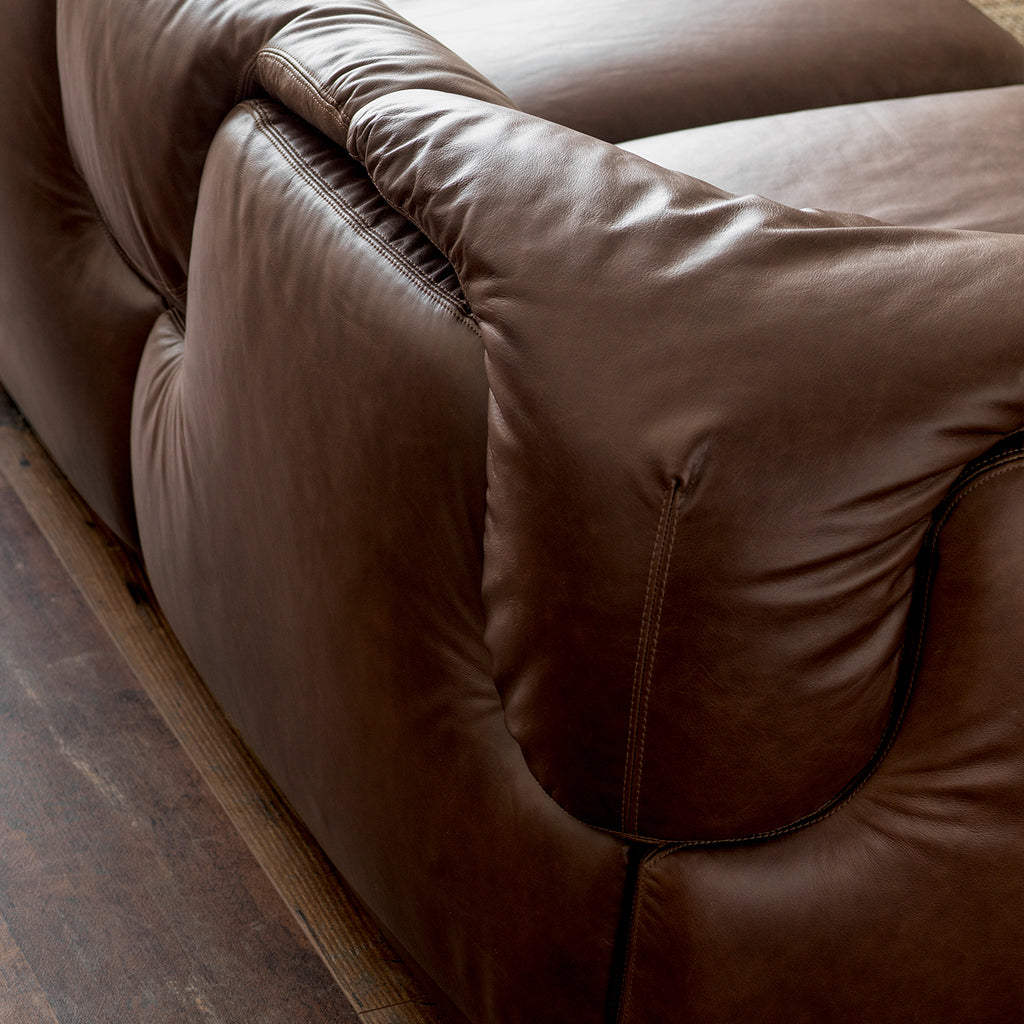 1032 Rounded Sofa with Gathered Back Cushions — Deep Brown