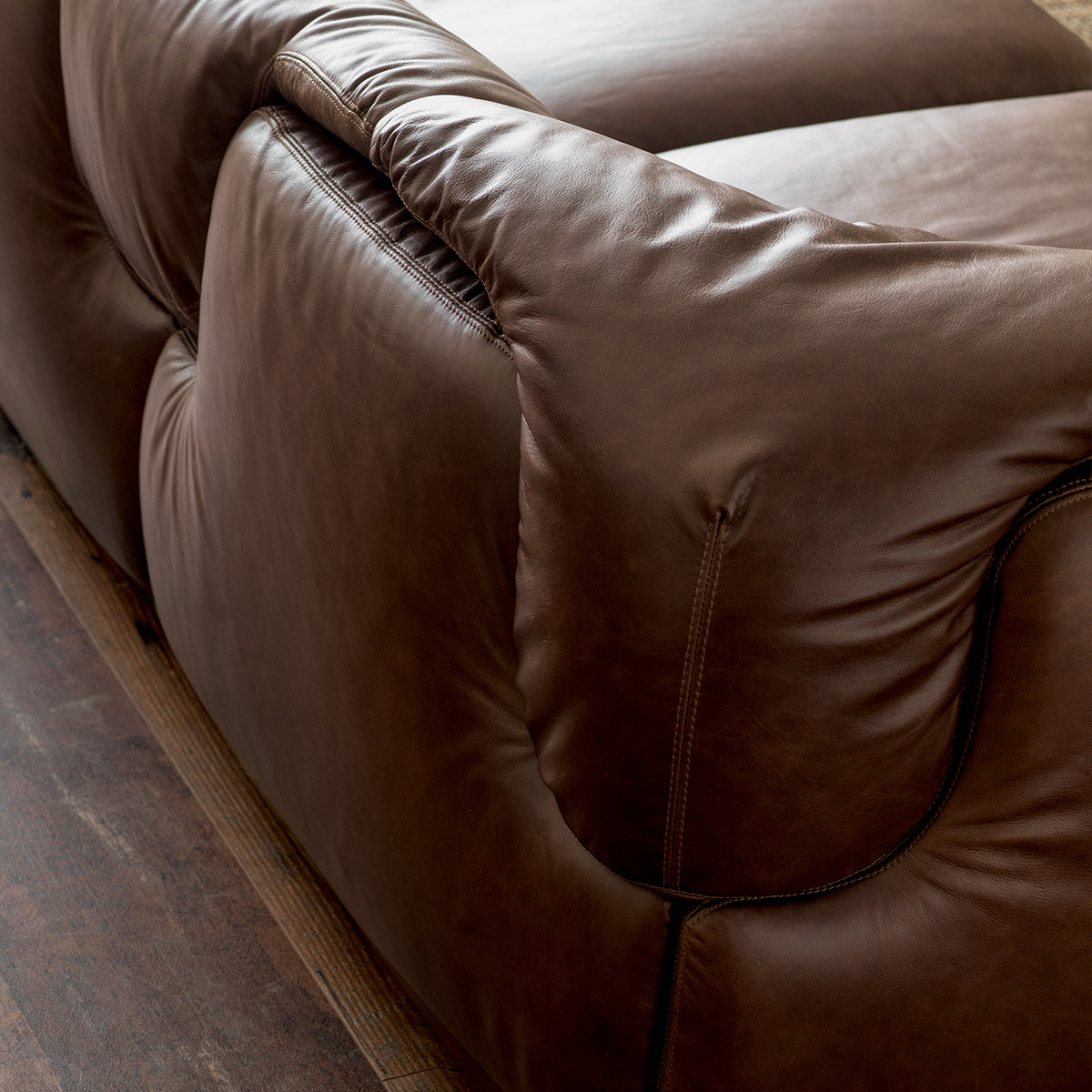 1032 Rounded Sofa with Gathered Back Cushions — Deep Brown